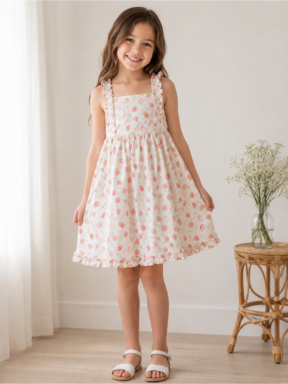 Joie Strawberry Raspberry Dress Size 7 Ruffle Strap Summer Cotton Sundress